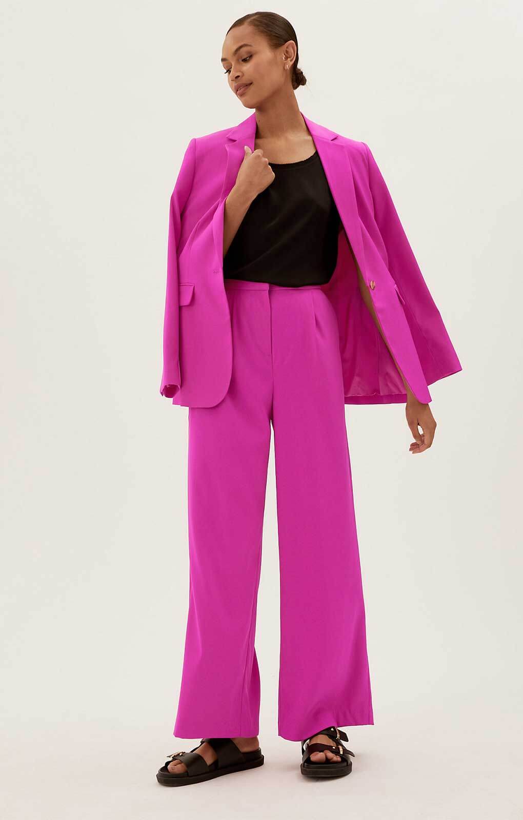 M&S Pink Washed Satin Relaxed Jacket & Trouser