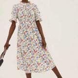 M&S Collection Pure Cotton Floral Midi Waisted Dress