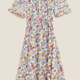 M&S Collection Pure Cotton Floral Midi Waisted Dress