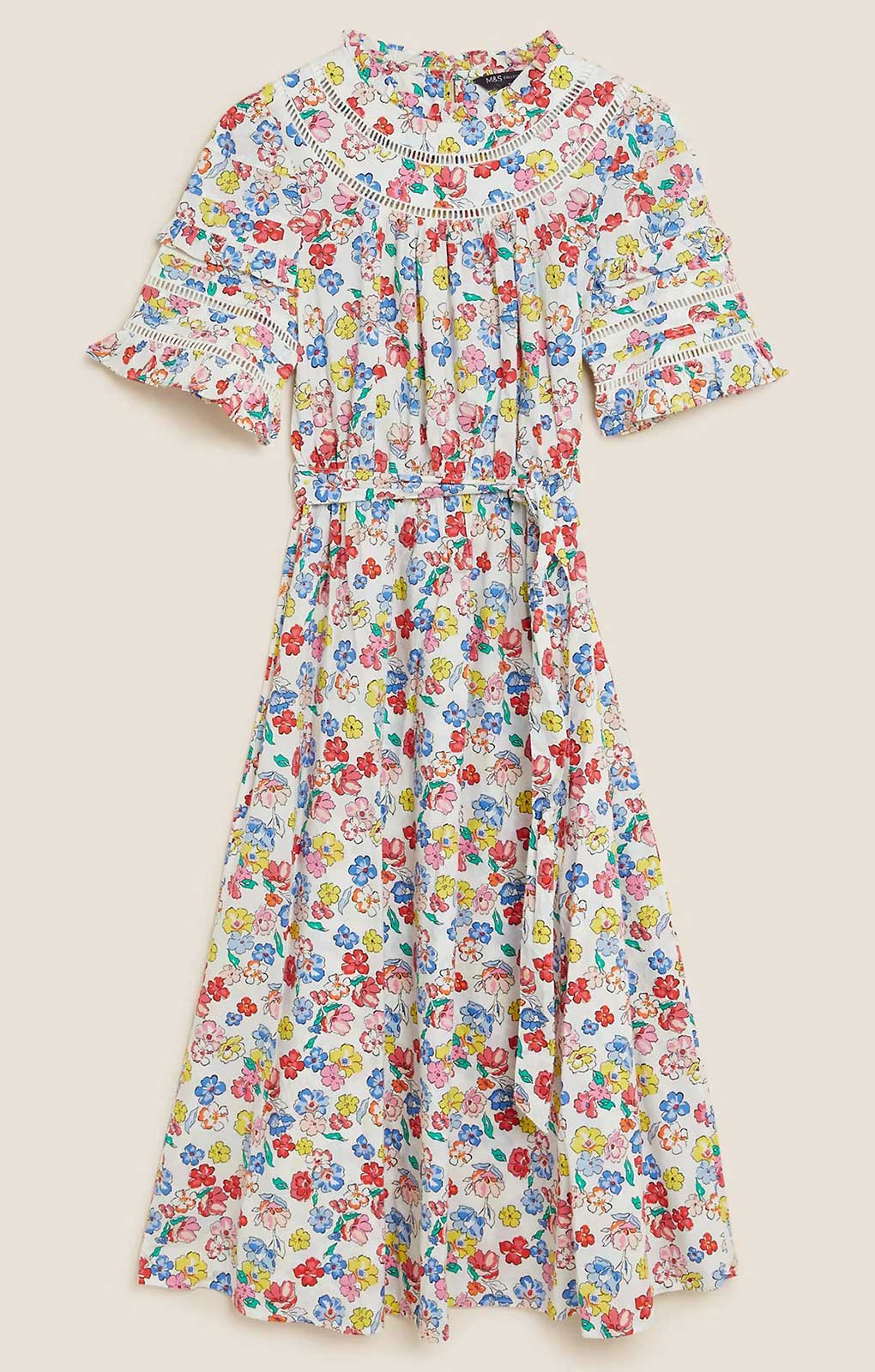 M&S Collection Pure Cotton Floral Midi Waisted Dress product image