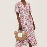 M&S Floral V-Neck Tie Waist Midi Wrap Dress product image