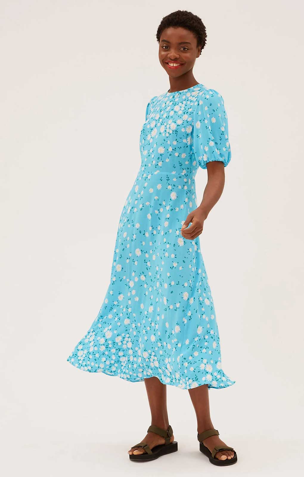 M&S Collection Floral Round Neck Midaxi Tea Dress