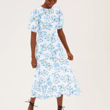 M&S Ivory & Blue Floral Round Neck Midaxi Tea Dress