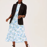 M&S Ivory & Blue Floral Round Neck Midaxi Tea Dress