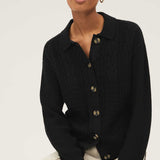 M&S Black Soft Touch Cable Knit Collared Cardigan