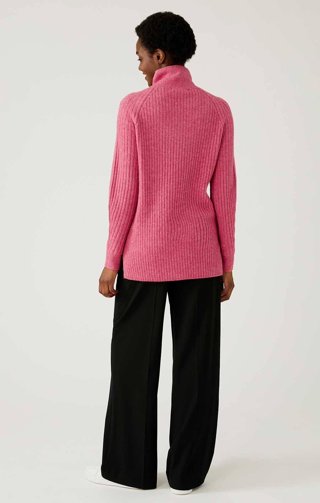 M&S Pink Ribbed Funnel Neck Relaxed Longline Jumper