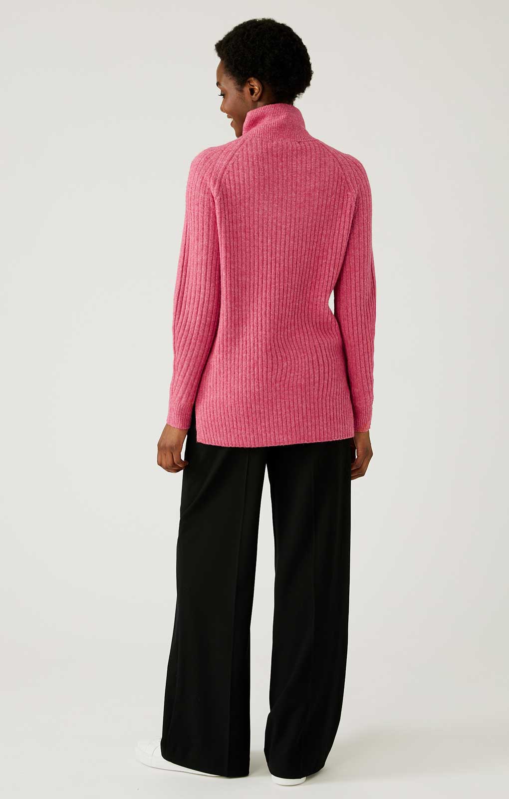 M&S Pink Ribbed Funnel Neck Relaxed Longline Jumper product image