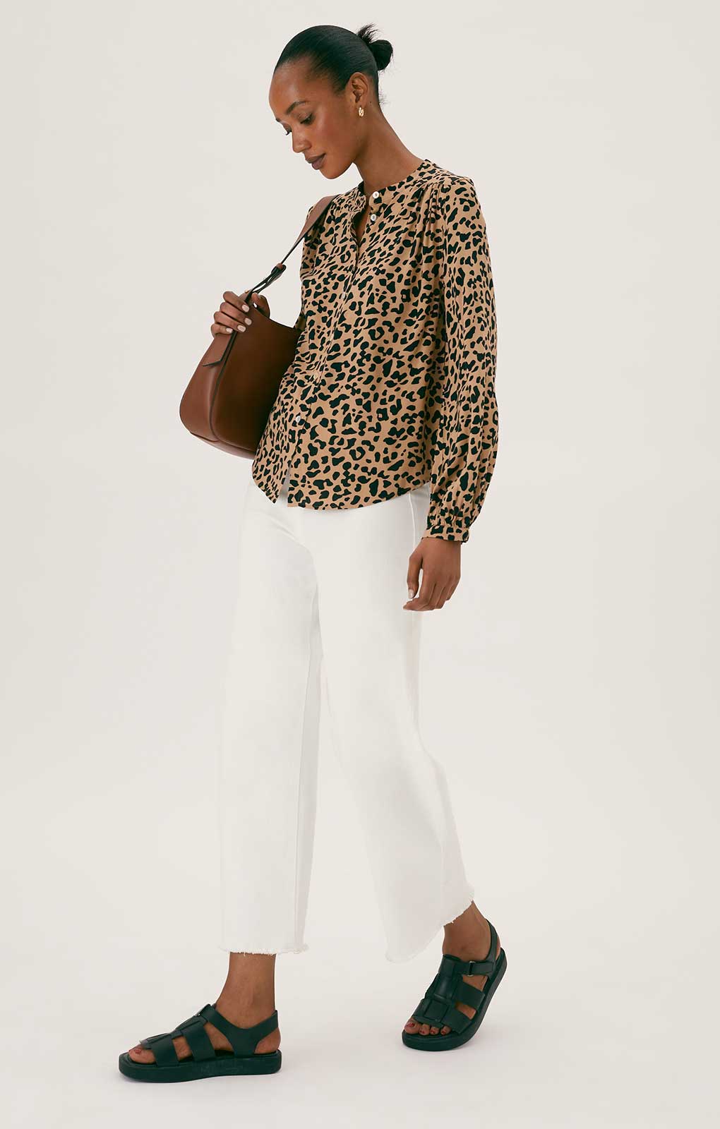 M&S Printed Round Neck Long Sleeve Blouse