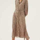 M&S Brown Animal Print Tie Waist Midi Shirt Dress