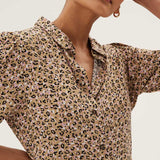 M&S Brown Animal Print Tie Waist Midi Shirt Dress