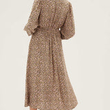 M&S Brown Animal Print Tie Waist Midi Shirt Dress