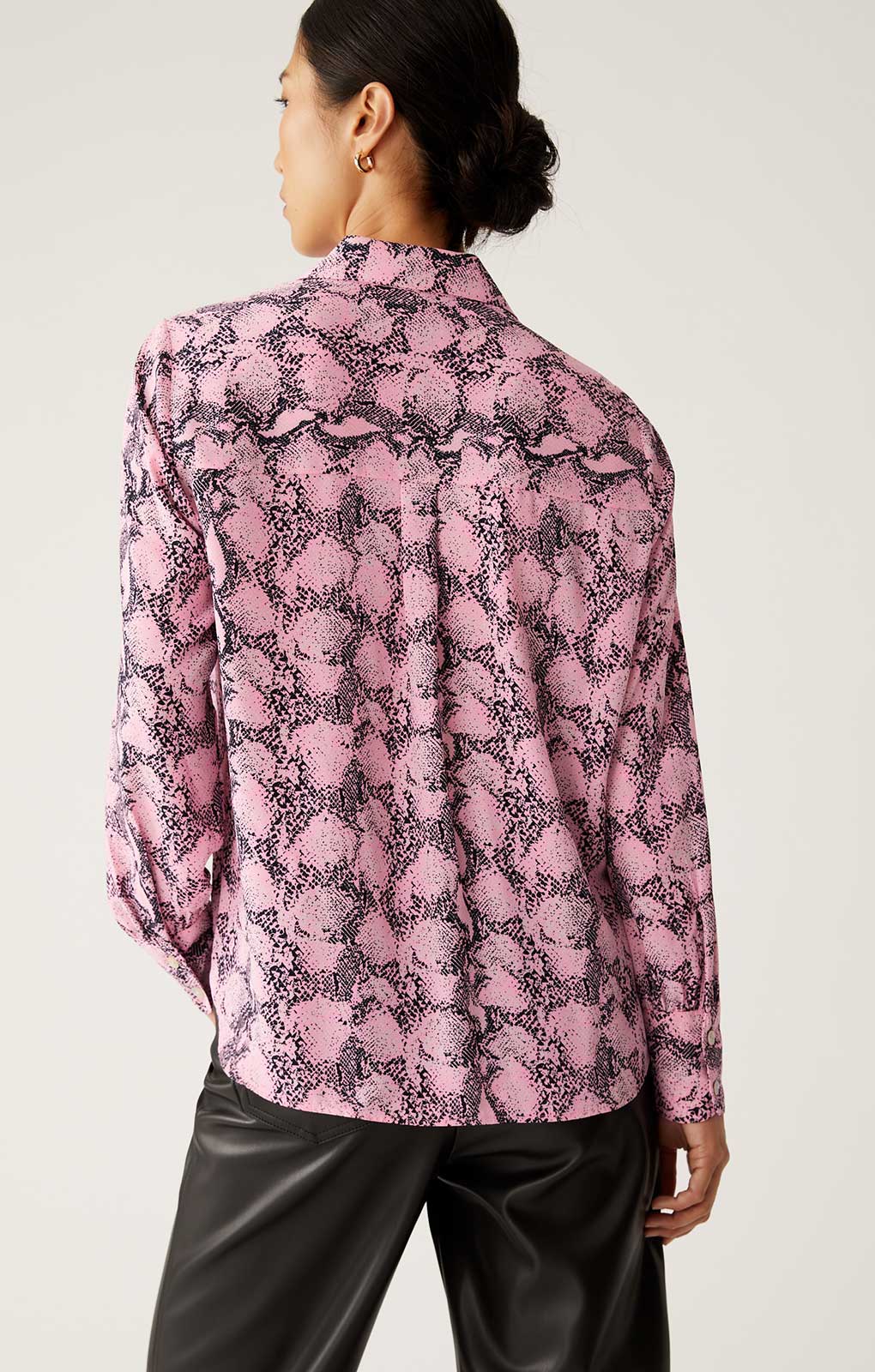 M&S Pink Snake Print Collared Long Sleeve Shirt