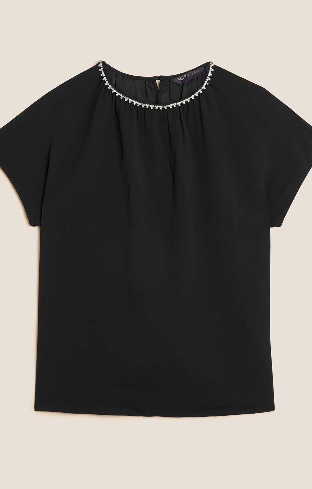 M&S Black Embellished Round Neck Short Sleeve Top product image
