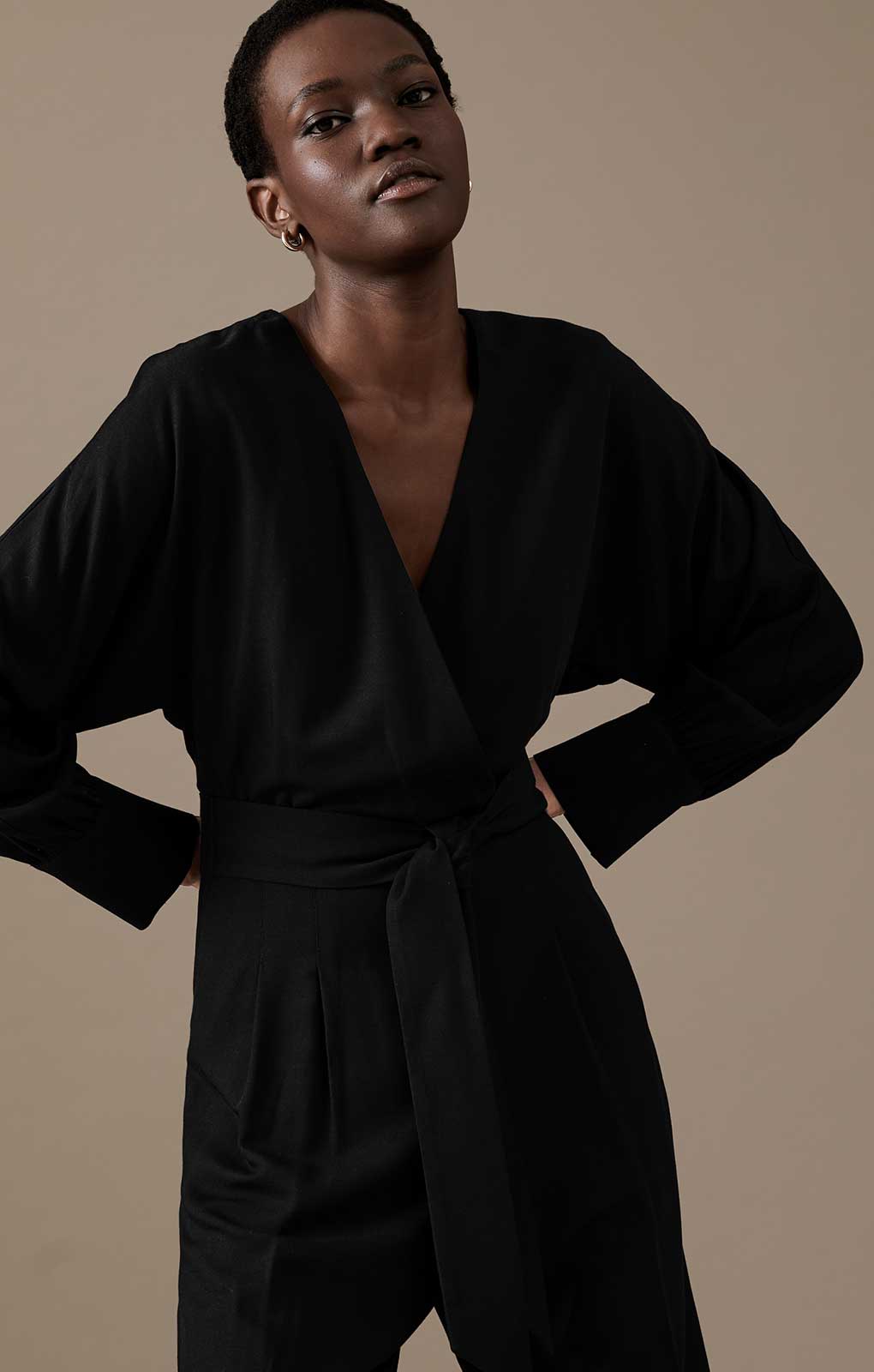 M&S Belted Long Sleeve Wrap Jumpsuit With Wool product image