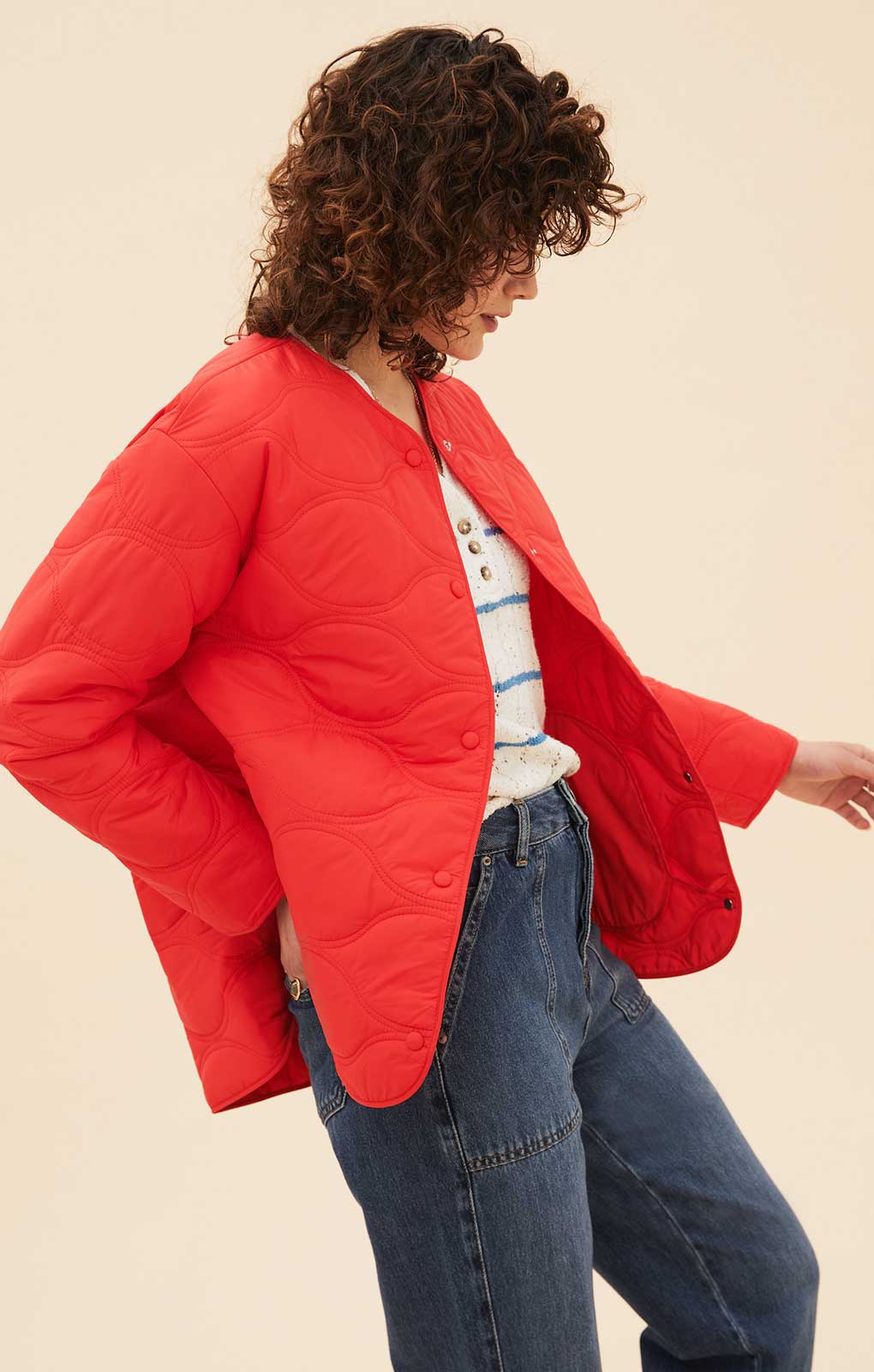 M&S Tomato Padded Collarless Puffer Jacket