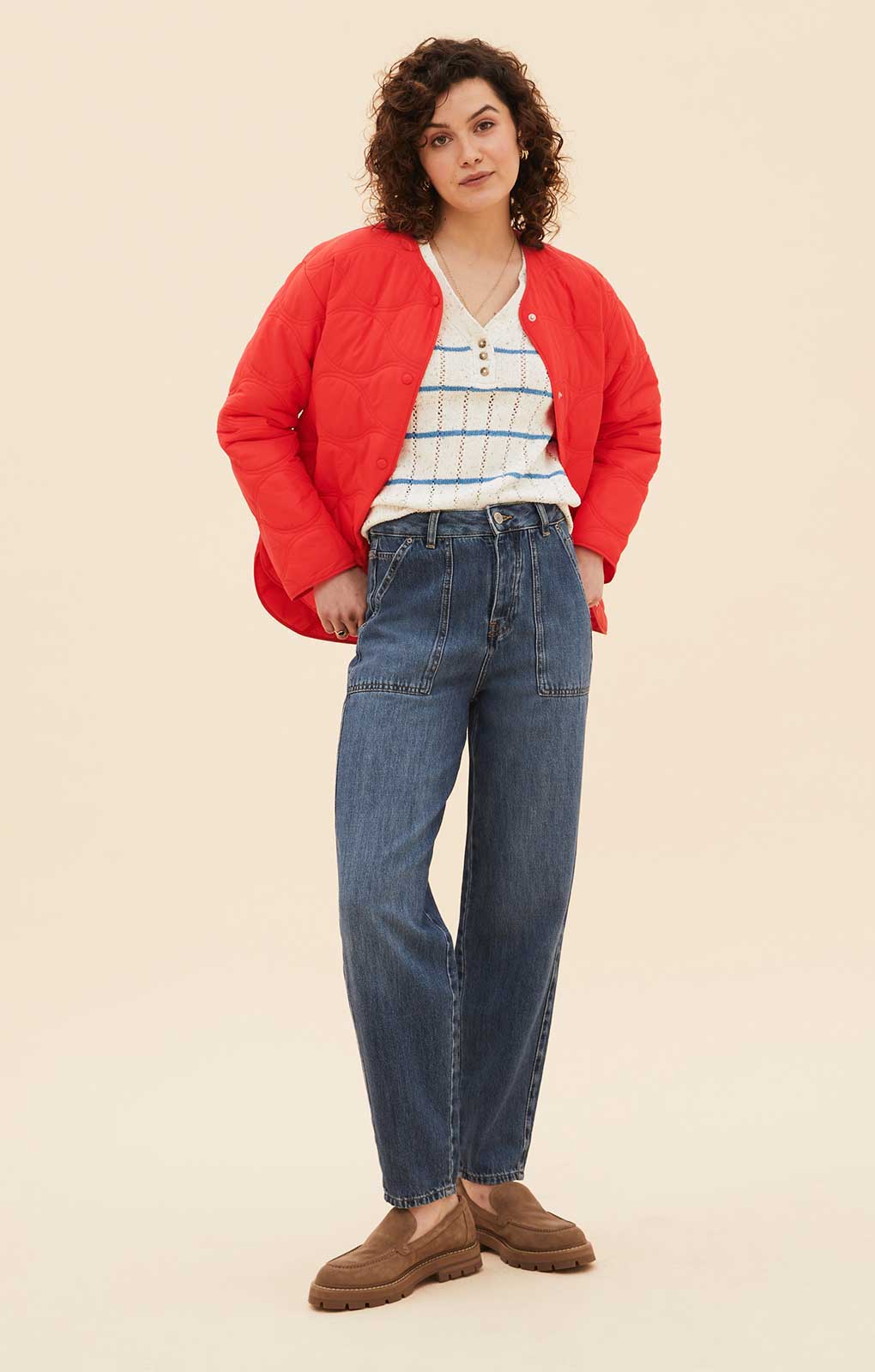 M&S Tomato Padded Collarless Puffer Jacket