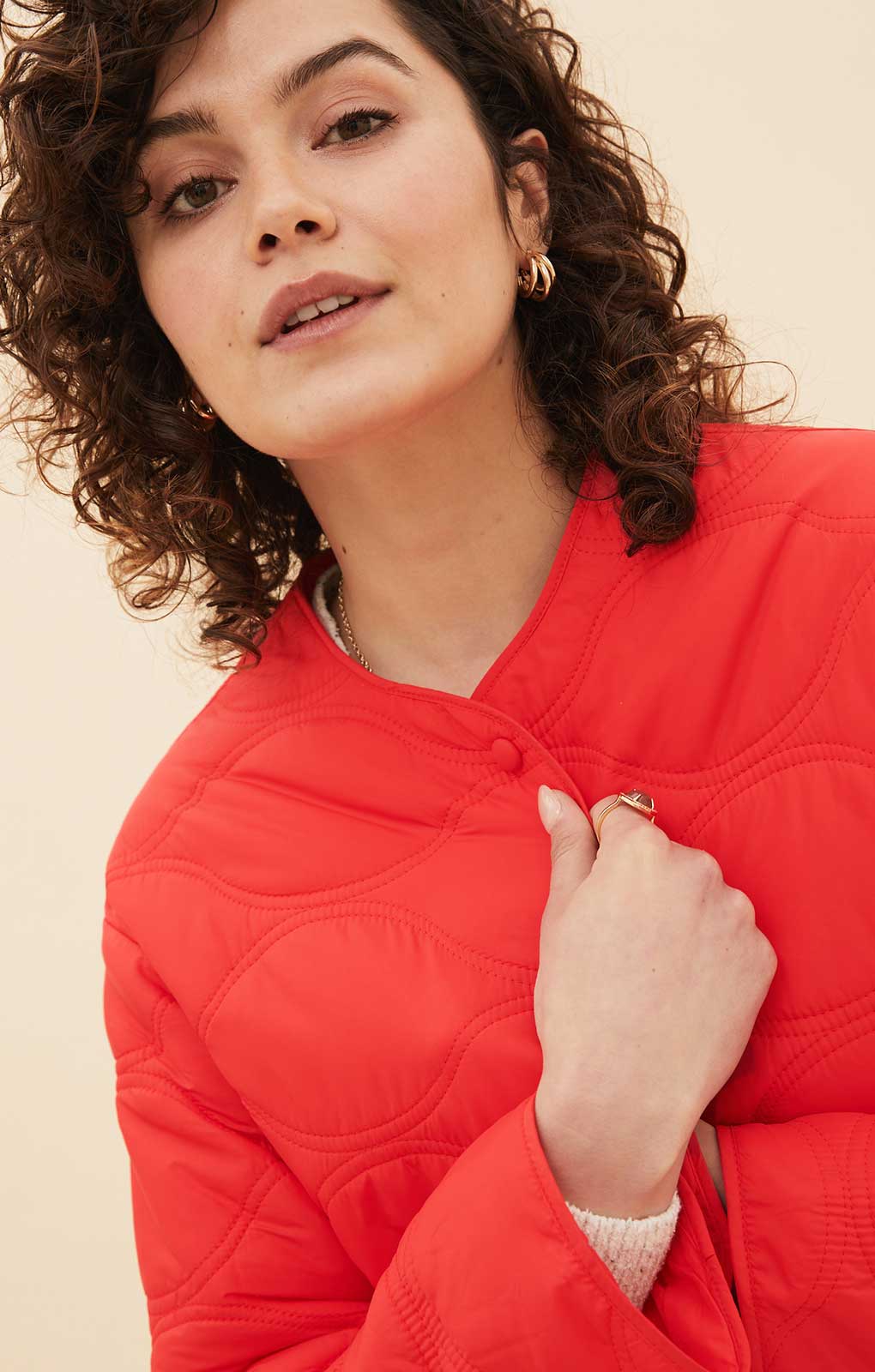 M&S Tomato Padded Collarless Puffer Jacket