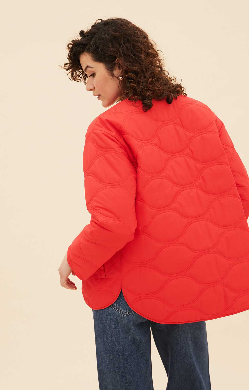M&S Tomato Padded Collarless Puffer Jacket