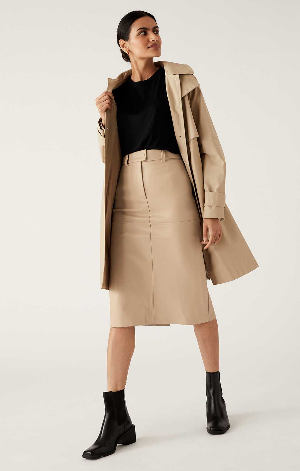 M&S Faux Leather Midi A-Line Skirt