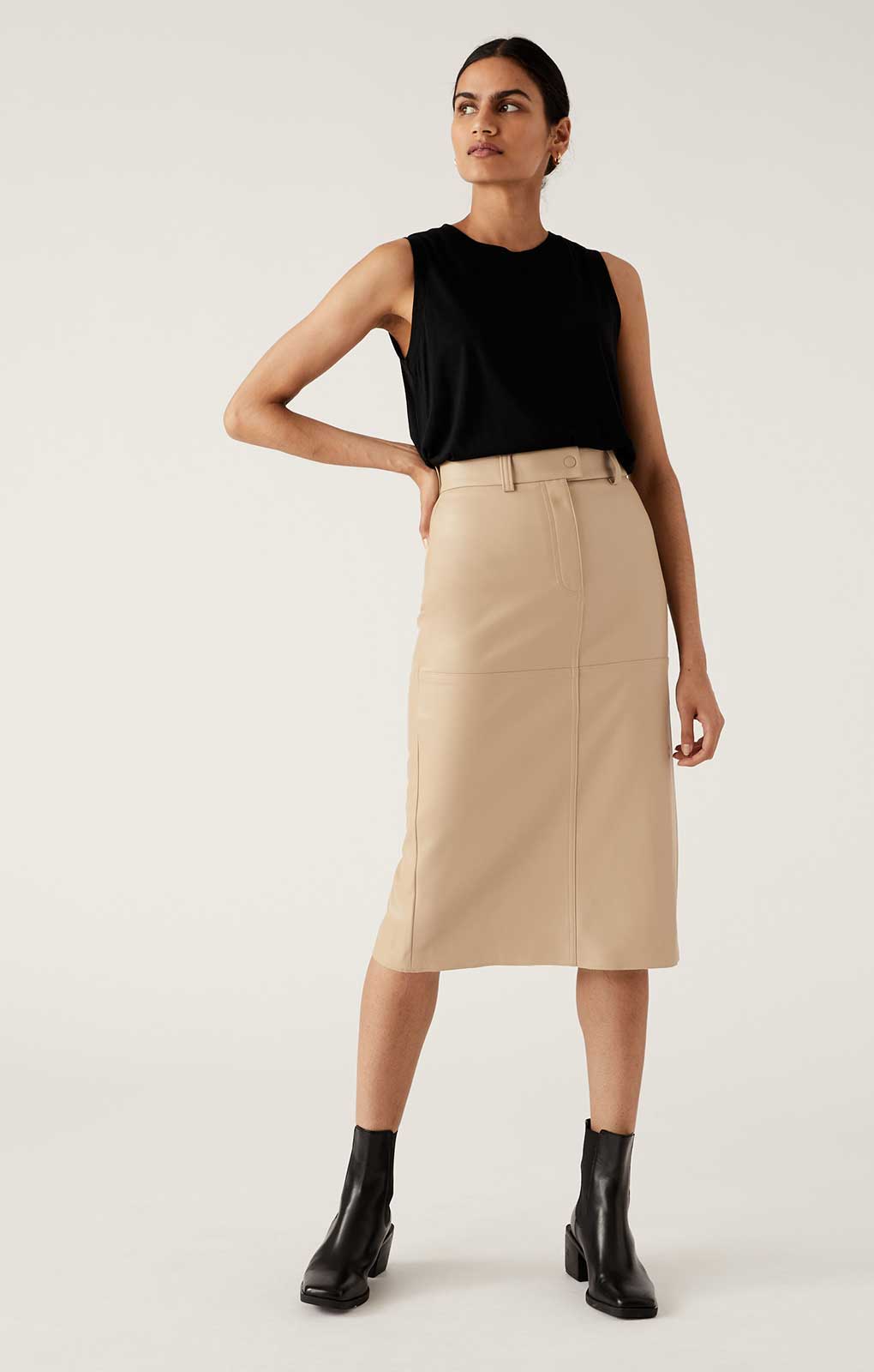 M&S Faux Leather Midi A-Line Skirt