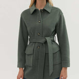 M&S Khaki Marl Relaxed Belted Collared Shacket
