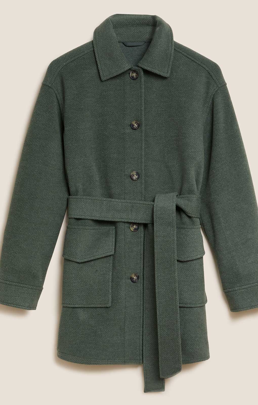 M&S Khaki Marl Relaxed Belted Collared Shacket