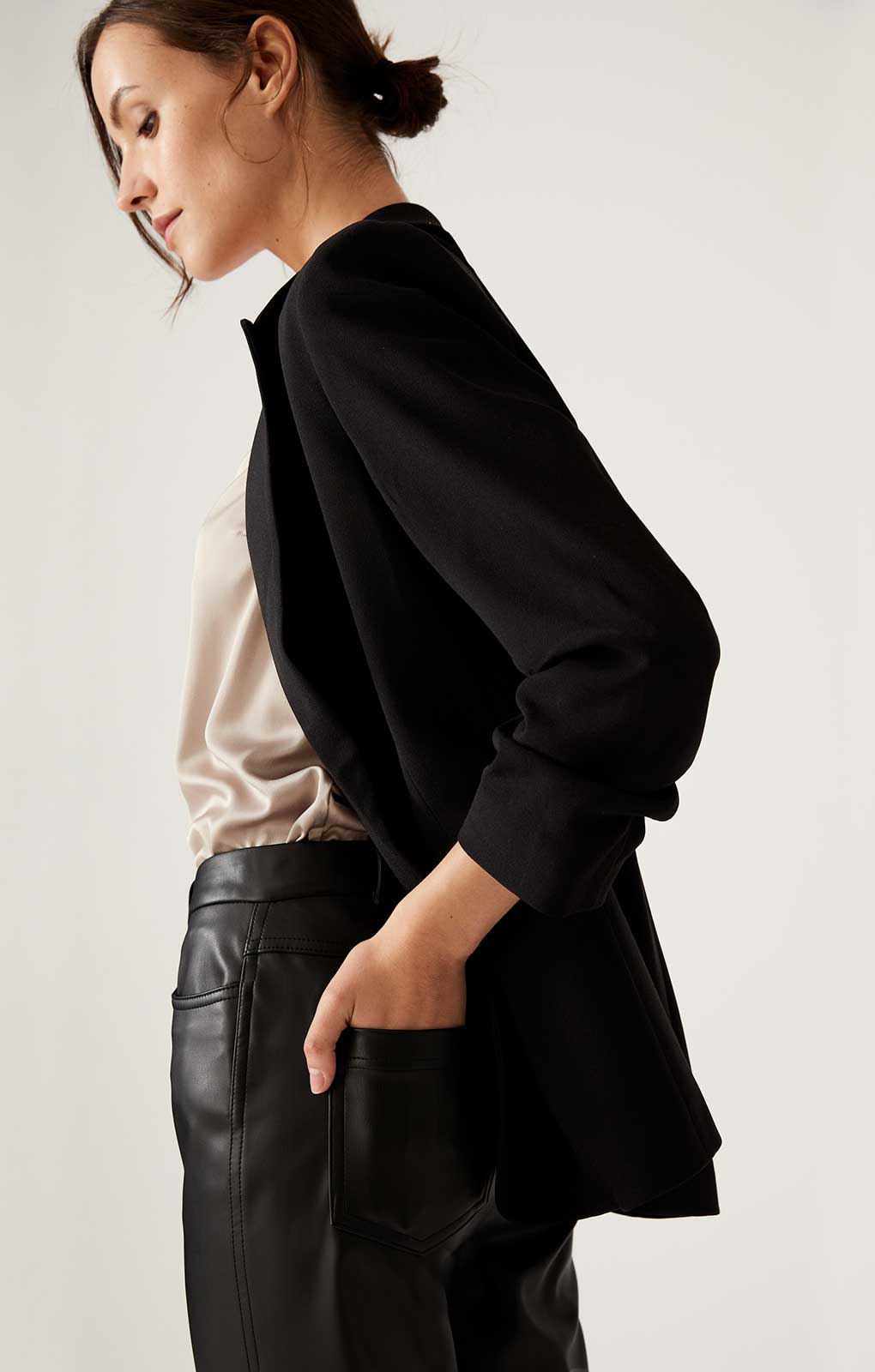 M&S Black Relaxed Ruched Sleeve Blazer