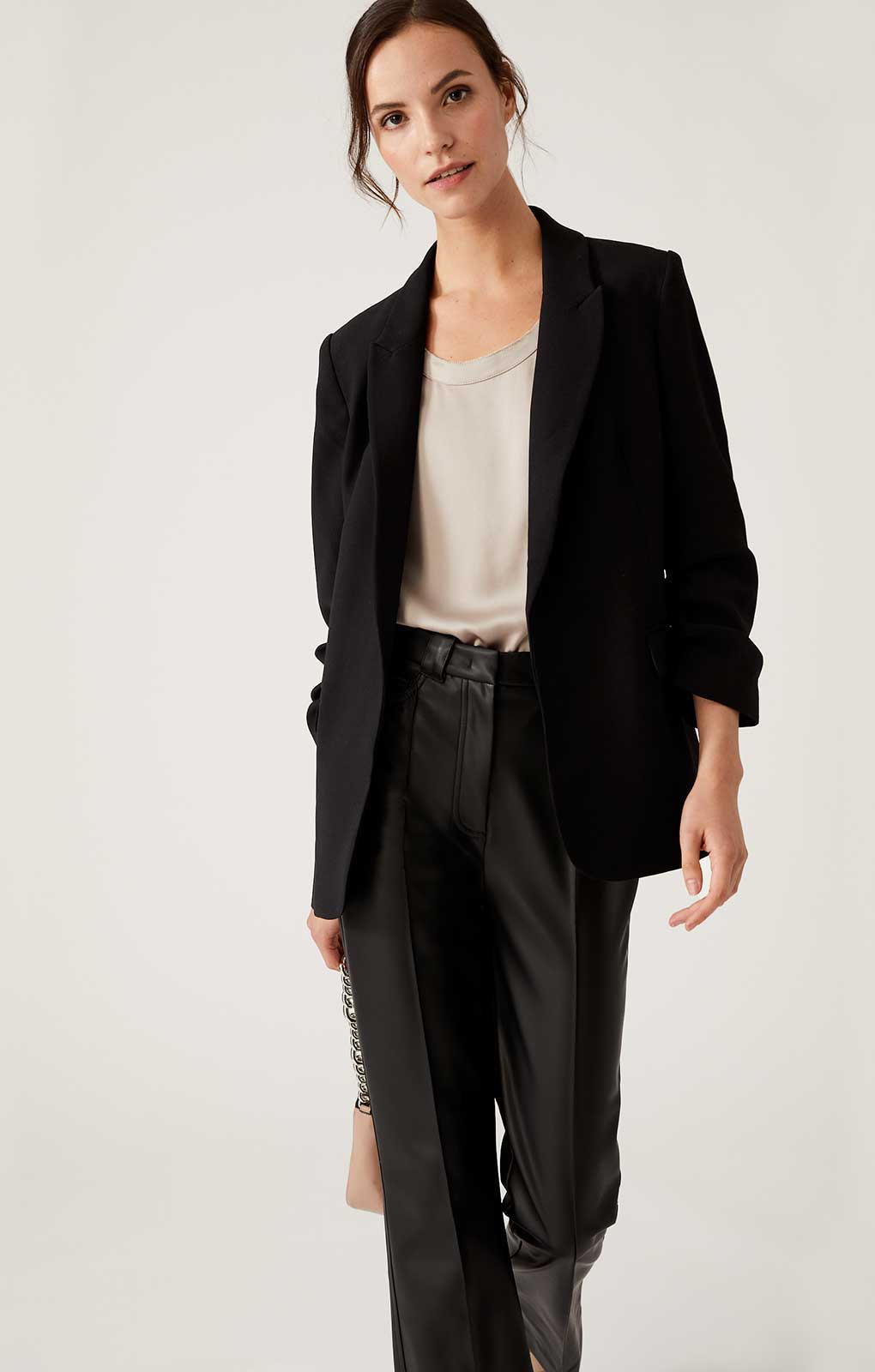 M&S Black Relaxed Ruched Sleeve Blazer