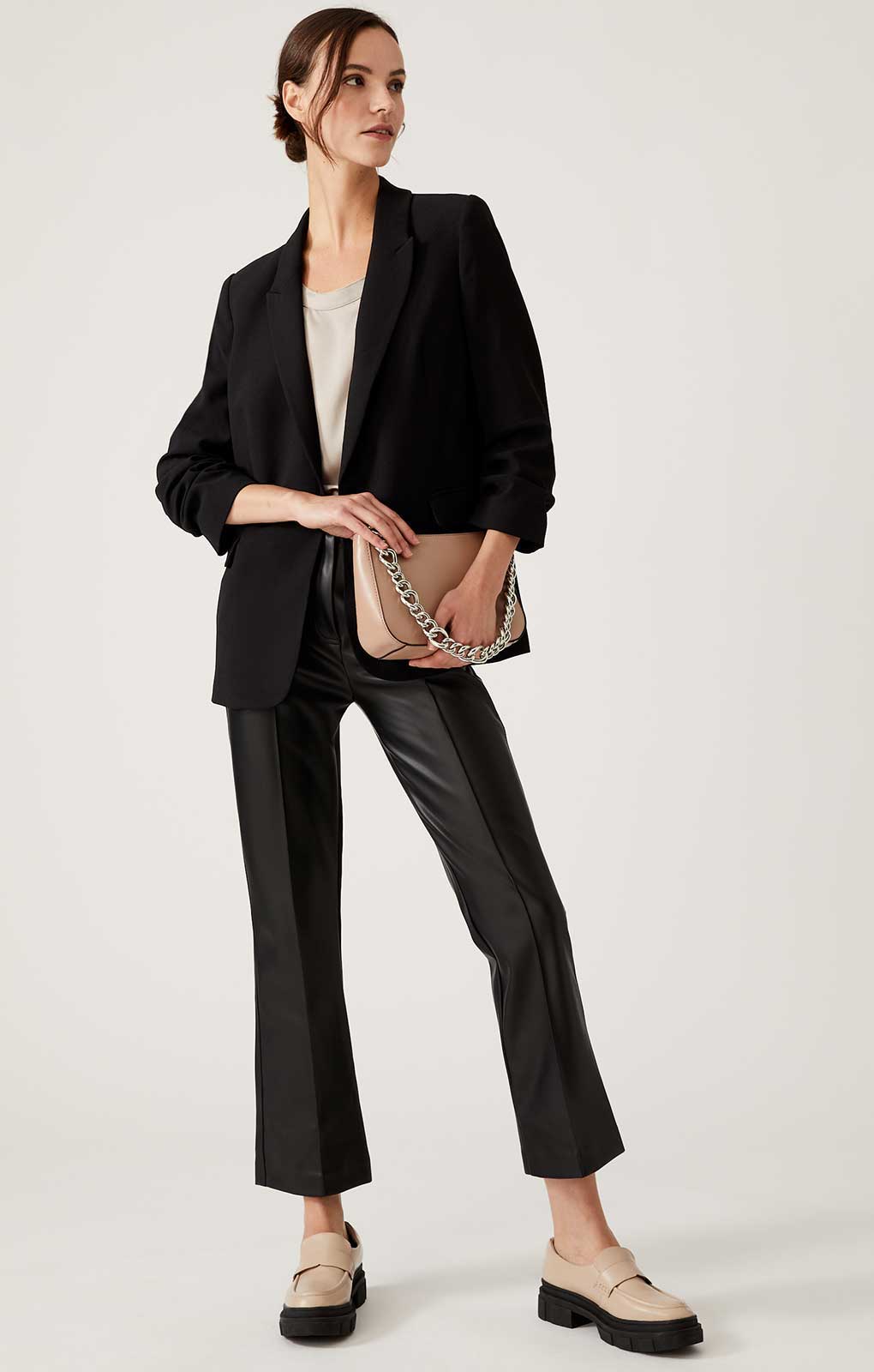 M&S Black Relaxed Ruched Sleeve Blazer