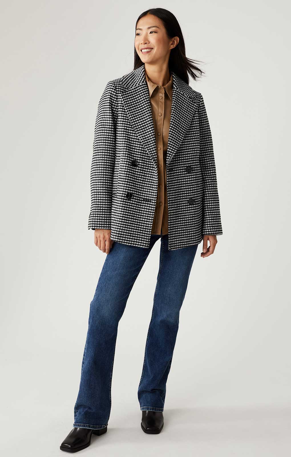 M&S Dogtooth Collared Short Coat with Wool