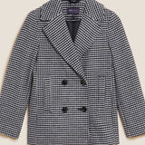M&S Dogtooth Collared Short Coat with Wool