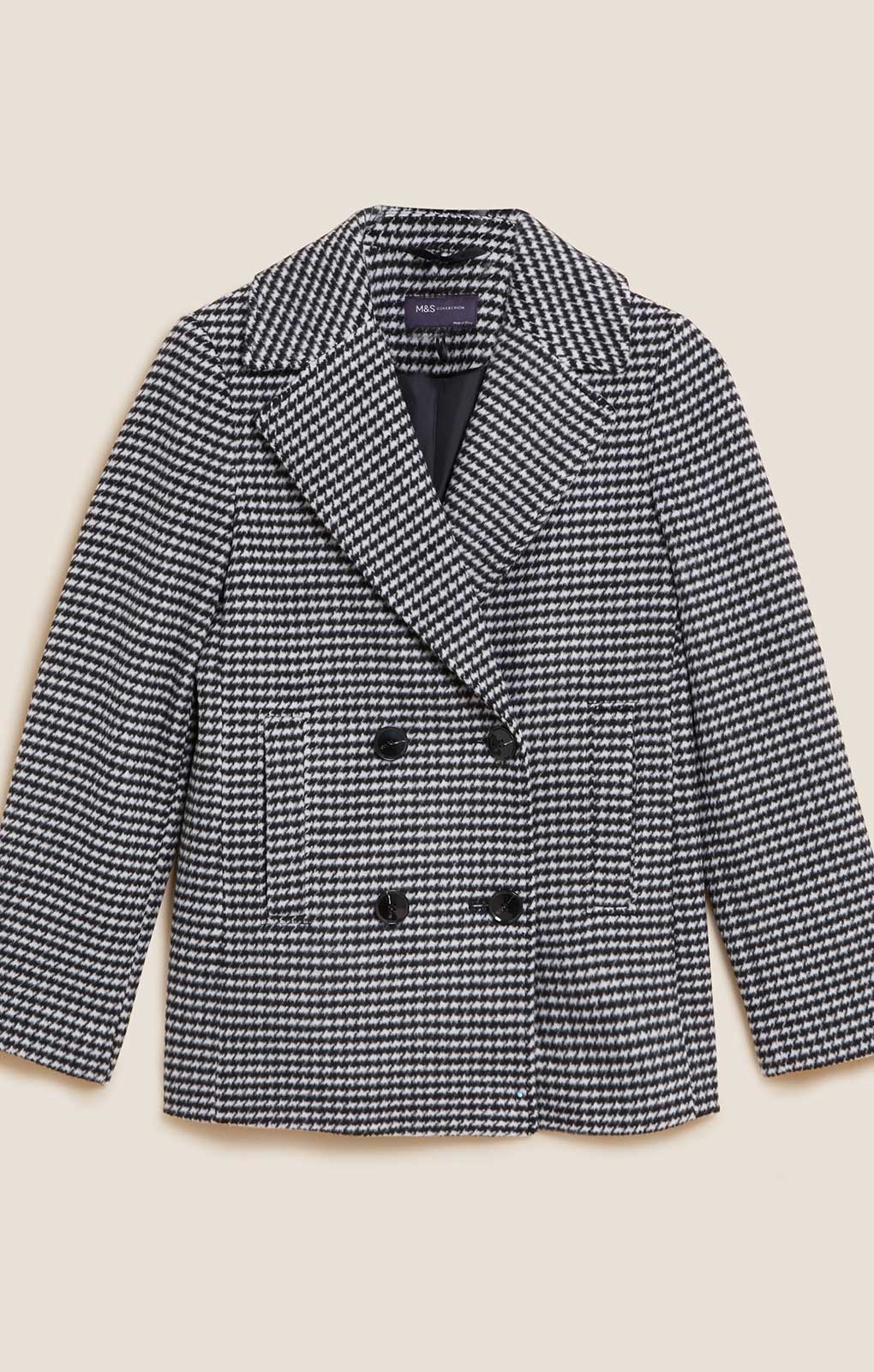 M&S Dogtooth Collared Short Coat with Wool