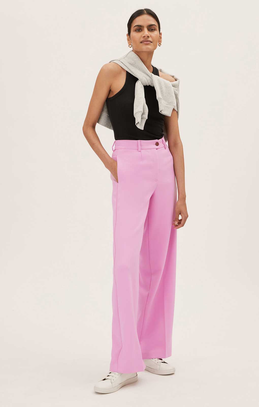 M&S Soft Magenta Crepe Wide Leg Trousers