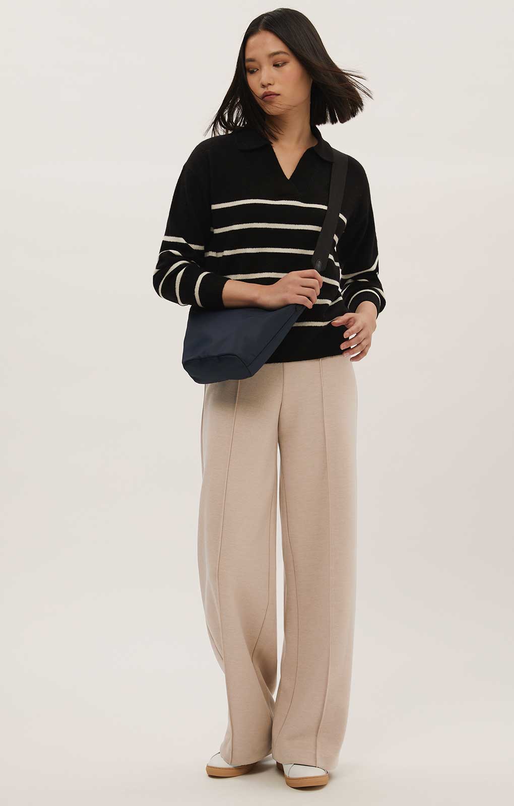M&S Sand Jersey Textured Wide Leg Trousers