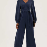 M&S Navy Long Sleeve Wide Leg Jumpsuit