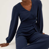 M&S Navy Long Sleeve Wide Leg Jumpsuit