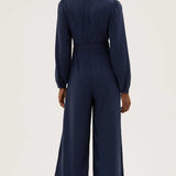 M&S Navy Long Sleeve Wide Leg Jumpsuit