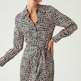 M&S Monochrome Floral Belted Midi Shirt Dress