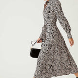 M&S Monochrome Floral Belted Midi Shirt Dress