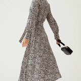 M&S Monochrome Floral Belted Midi Shirt Dress