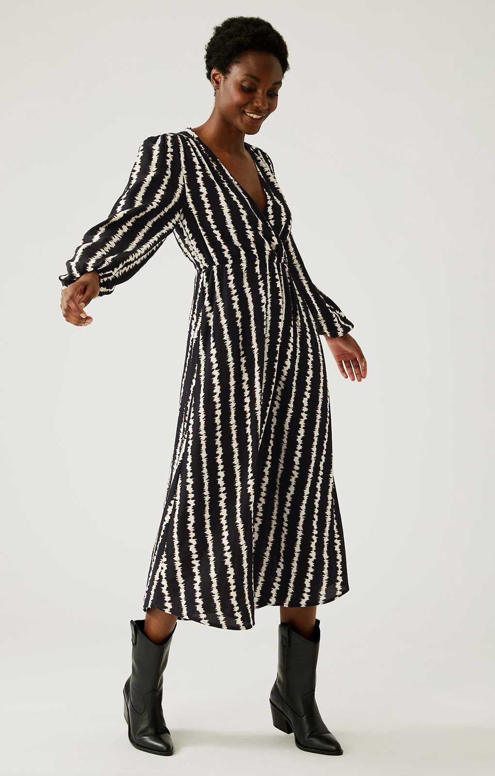 M&S Striped V-Neck Midi Wrap Dress