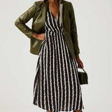 M&S Striped V-Neck Midi Wrap Dress