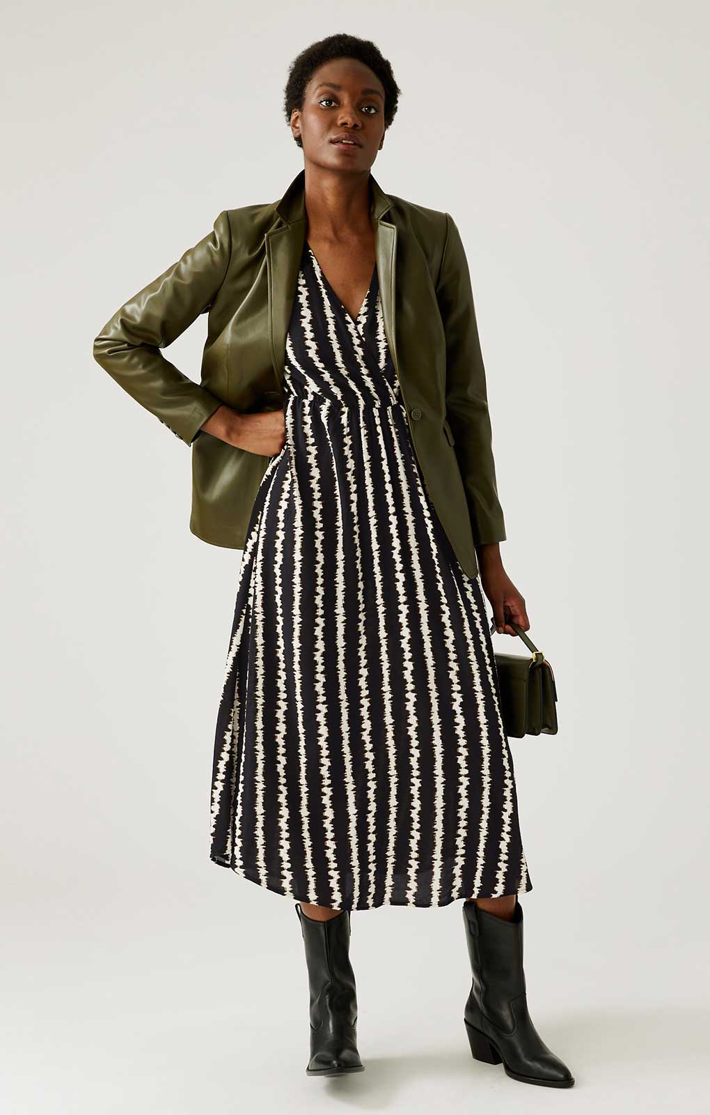 M&S Striped V-Neck Midi Wrap Dress