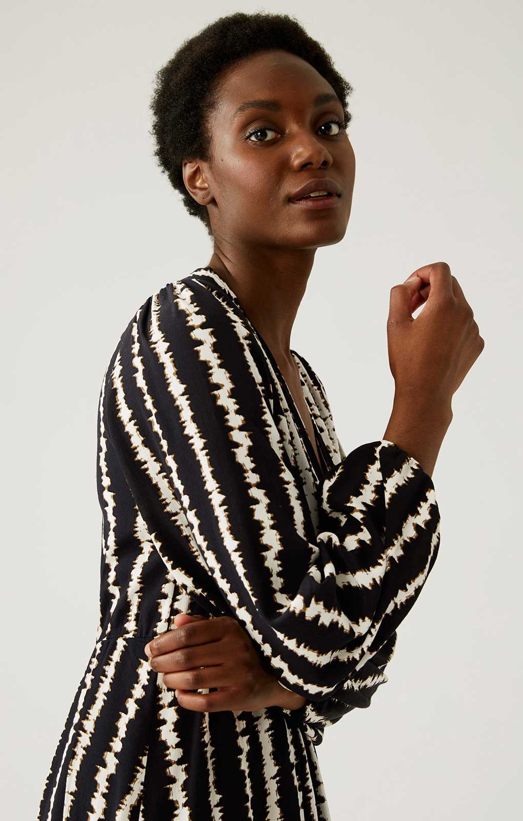 M&S Striped V-Neck Midi Wrap Dress