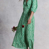 M&S X GHOST Green Floral V Neck Midi Dress