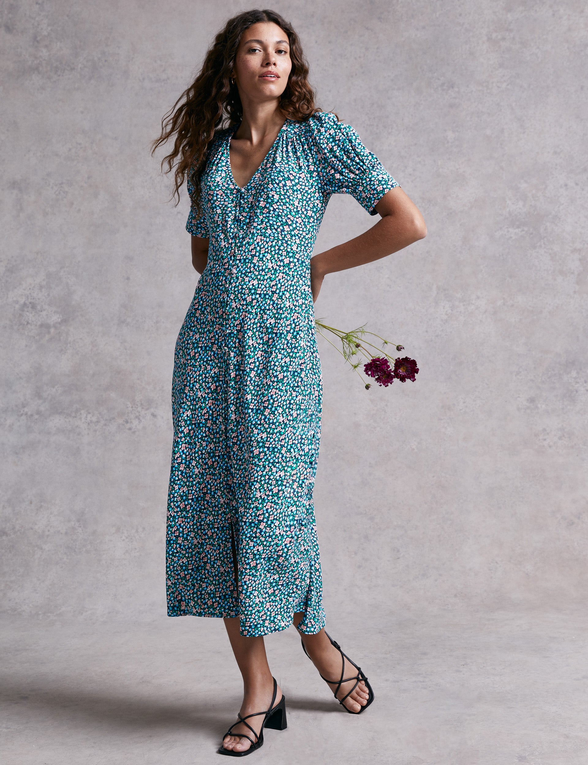 M&S X Ghost Ditsy Floral Button Through Midi Dress