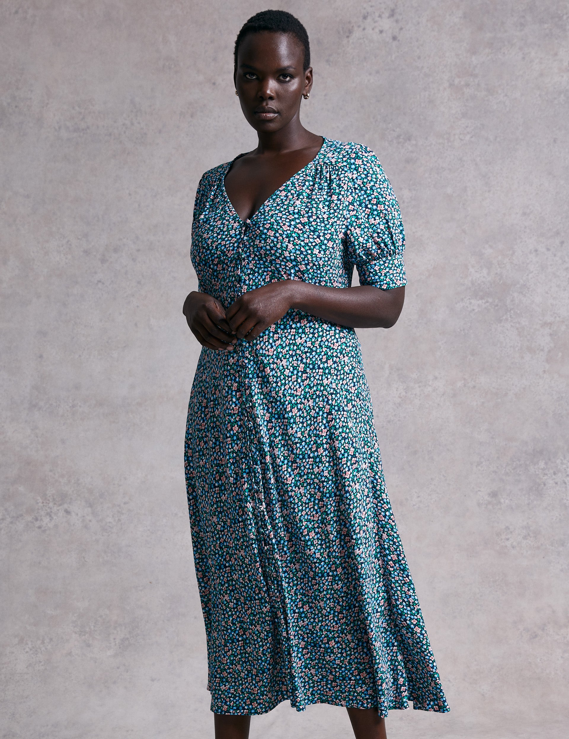 M&S X Ghost Ditsy Floral Button Through Midi Dress