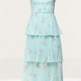 Self-Portrait Floral Tiered Chiffon Midi Dress in Mint