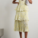 Self-Portrait Metallic Jacquard Tiered Midi Dress in Yellow product image