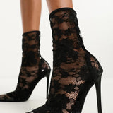 Simmi London Sade High Ankle Lace Sock Boot In Black